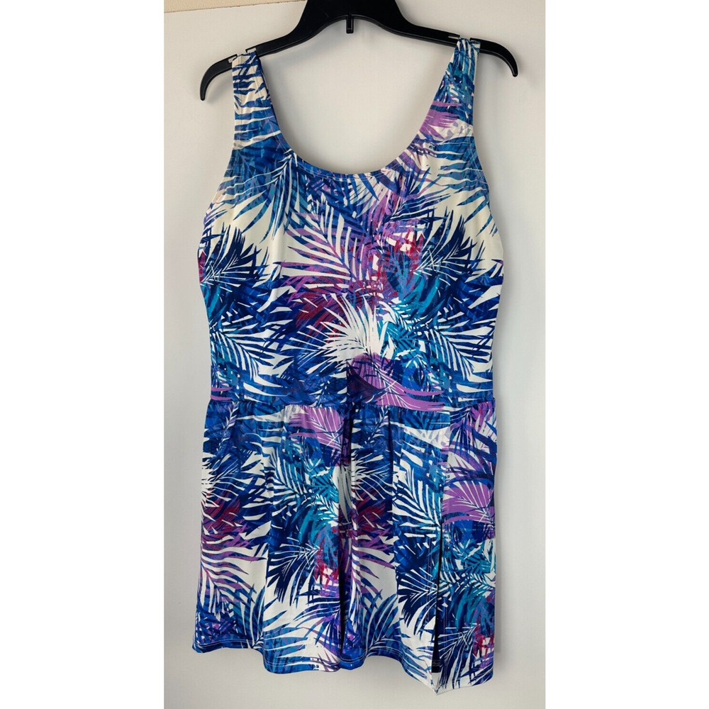 Swimsuits For All Side-Slit Swim Dress Multi Color Leaves Women's Plus Size 22 - Picture 8 of 9